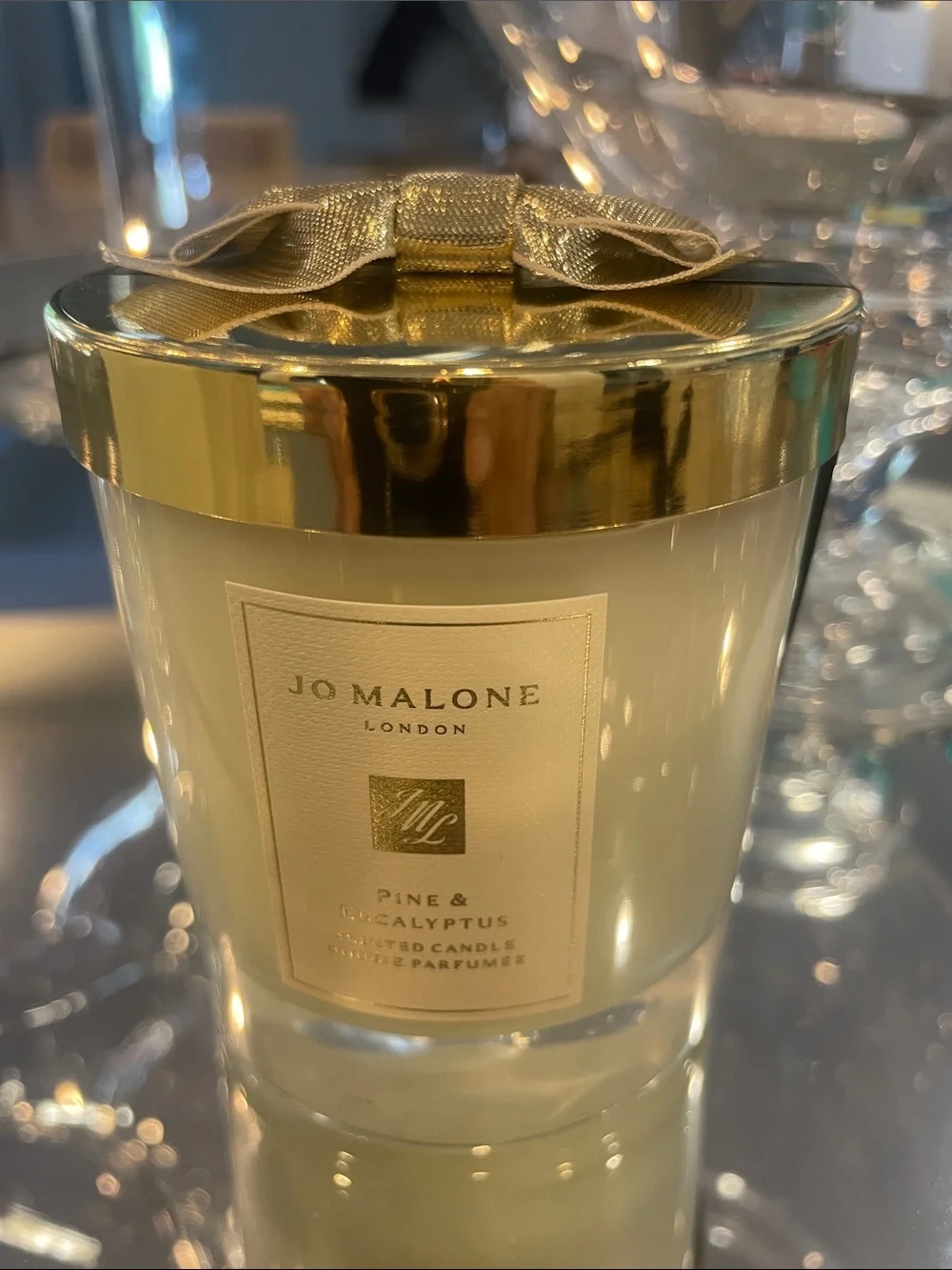 Jo Malone Pine & Eucalyptus Candle with Gold Lid and original box/ Ribbon